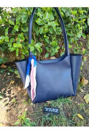 LACİVERT Fularlı Fermuar Kapamalı Shopper El Ve Omuz Çantası Image 0