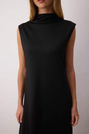 Siyah Dik Yaka Kolsuz Dalgıç/Scuba Örme Astar İçlik Elbise TCTSS24EB00230 Image 2