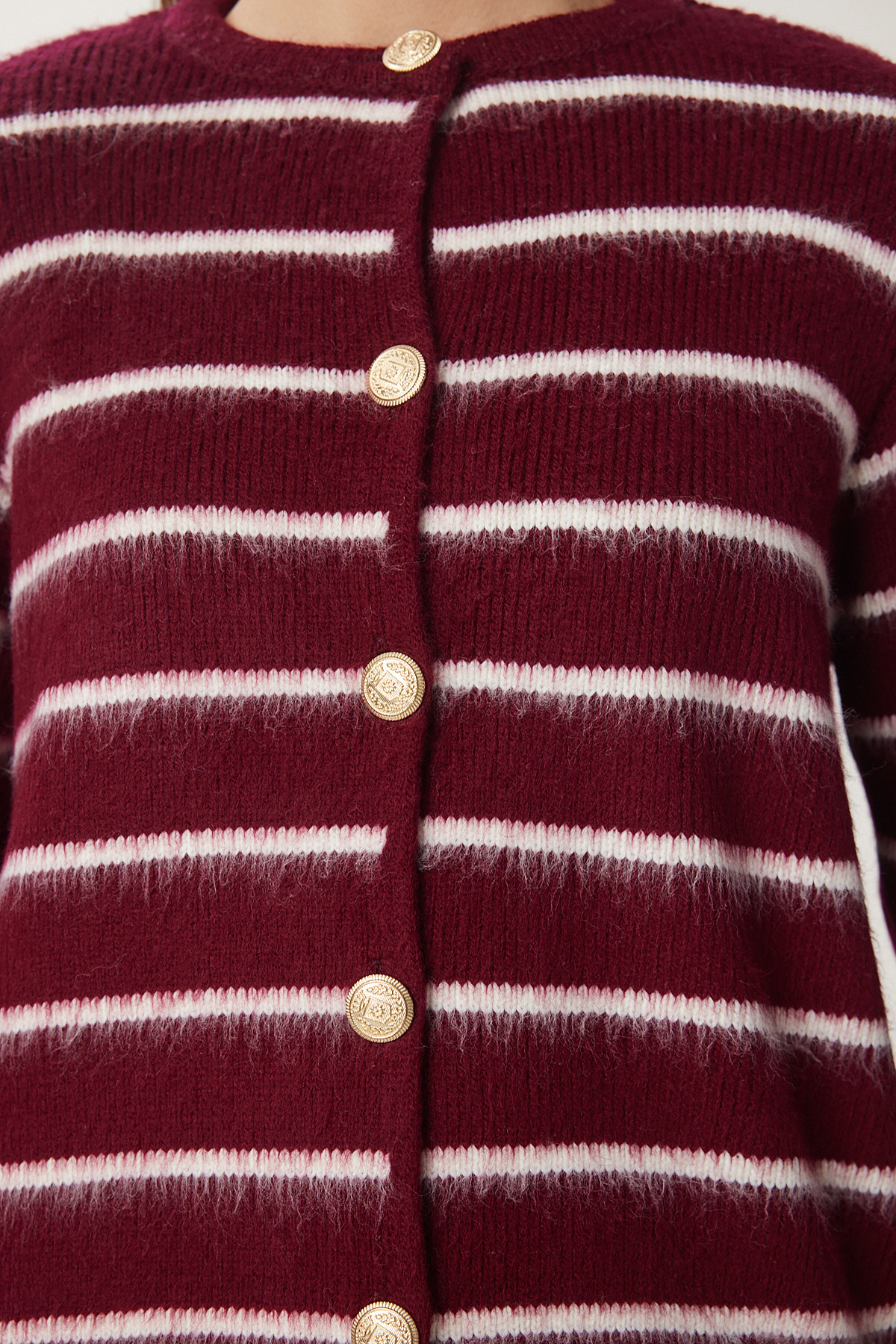 ژاکت بافتنی راه راه دکمه دار طلایی CLARET BONE LPF0003