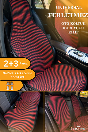Meka Part Oto Koltuk Koruyucu Kılıf 5 Parça Universal Kırmızı Siyah 2+3 %100 Pamuk Image 0