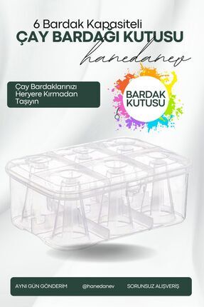 Hanedanev Çay Bardağı Taşıma Kutusu Şeffaf Plastik 6 Bardak Kapasiteli Piknik Kutusu Image 0