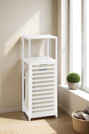 Bambu Beyaz Mat Lake Kirli Sepetli 2 Raflı Banyo Düzenleyici Çamaşır Sepeti DB-0020 - HYT Image 0