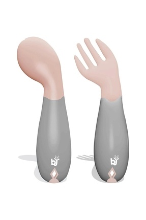 Açılı Mama Çatal Kaşık Seti - Gül Kurusu Image 0