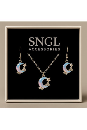embe Işıltılı Ay Yıldız Kolye Küpe Seti – SNGL ACCESSORIES Image 0