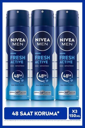 MEN Erkek Sprey Deodorant Fresh Active 150ml, Ter Kokusuna Karşı 48 Saat Koruma, Pudrasız, X3 Adet Image 0