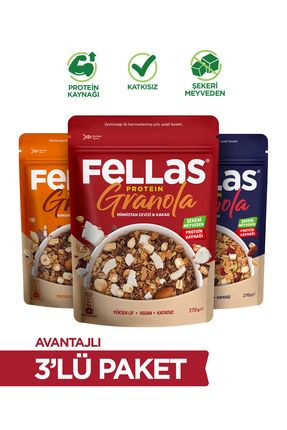 Protein Granola 3'lü Mix Paket - Hindistan C. & Kırmızı Meyveler & Karışık Kuruyemişli (270G) Image 0