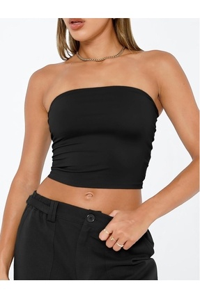 Siyah Straplez Bandeau Süprem Crop Body Bluz Image 0