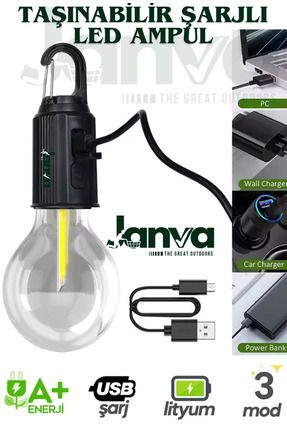 Taşınabilir Şarjlı Led Ampül Outdoor Kamp Bahçe Lambası 10W Askılı Kırılmaz Led Işık Image 0
