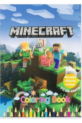 MINECRAFT BOYAMA KİTABI STICKER HEDİYELİ ARKA KAPAK KESİLEREK MASKE YAPILABİLİR 16 RESİMLİ SAYFA Image 0