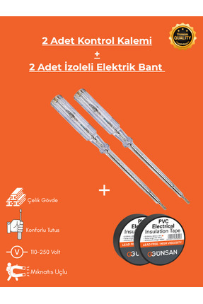 2 Adet Düz Uç Kontrol Kalemi+2 Adet Elektrik Bandı 2 li Takım 1.Kalite Image 0