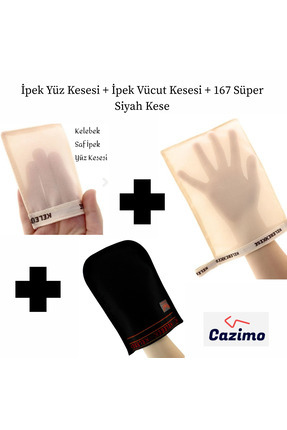 Kelebek Kese 3’lü Cilt Bakım Seti İpek Yüz Kesesi+İpek Vücut Kesesi+167 Süper Siyah Doğal Peeling Image 0
