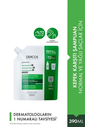 Dercos Normal/Yağlı Saçlar İçin Kepek Karşıtı Saç Bakım Şampuanı Yeniden Dolum Paketi 390 ml Image 0