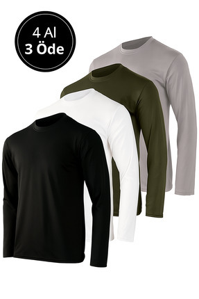 Erkek 4'lü Paket Basic Uzun Kollu Tişört Sporcu Body T-shirt Image 0