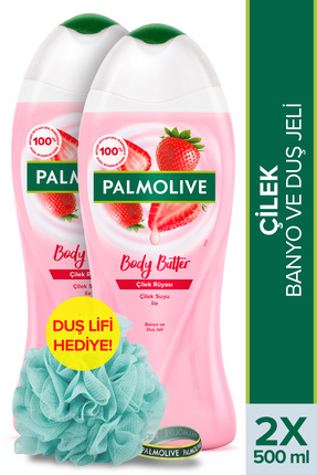 Body Butter Çilek Rüyası Banyo ve Duş Jeli 500 ml x 2 Adet + Duş Lifi Hediye Image 0