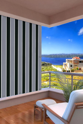 Kalın Düğmeli Kuş Gözlü Bağcık Hediyeli Balkon Perdesi Siyah-gri Image 0