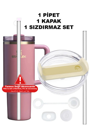 Quencher 40 Oz 1.18 LT Uyumlu Krem Pipetli Termos Kapak - Kapak + Sızdırmaz Set + Pipet Image 0
