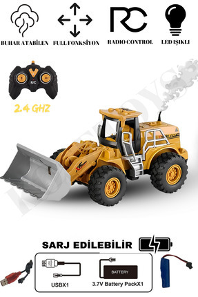 Uzaktan Kumandalı Sarj Edilebilir Buldozer Kepçe İş Makinası 2.4 ghz Buharlı Işıklı Image 0