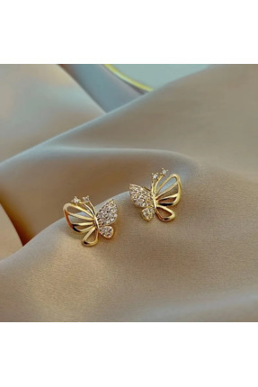 ZİRKON TAŞLI GOLD RENK KELEBEK MODEL KÜPE Image 0