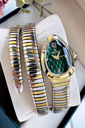 Yılan Saat Model - Kadın Kol Saati, Su Geçirmez Gold Gümüş Çelik Kordon - Bileklik Hediye DKBY2044C4 Image 0