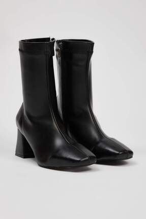 Siyah Streç Fermuarlı Kadın 7 cm Blok Topuklu Bot TAKAW26BO00002 Image 2