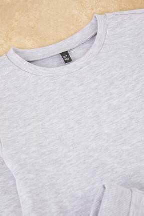 Gri Melanj Düz/Basic Esnek Regular Örme Kız Çocuk Taytlı Alt - Üst Takım TKDAW26AU00010 Image 3