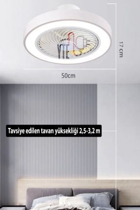 Uzaktan Kumandalı 5 Kanatlı Elit Modern Avizeli LED Tavan Vantilatörü Beyaz-Siyah Image 0