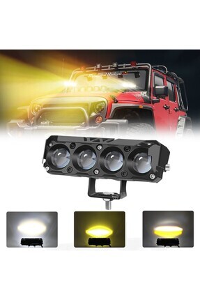 12-80 Volt Mercekli 4 Ledli Motosiklet Araba Off Road Projektör Sarı-Beyaz Image 0