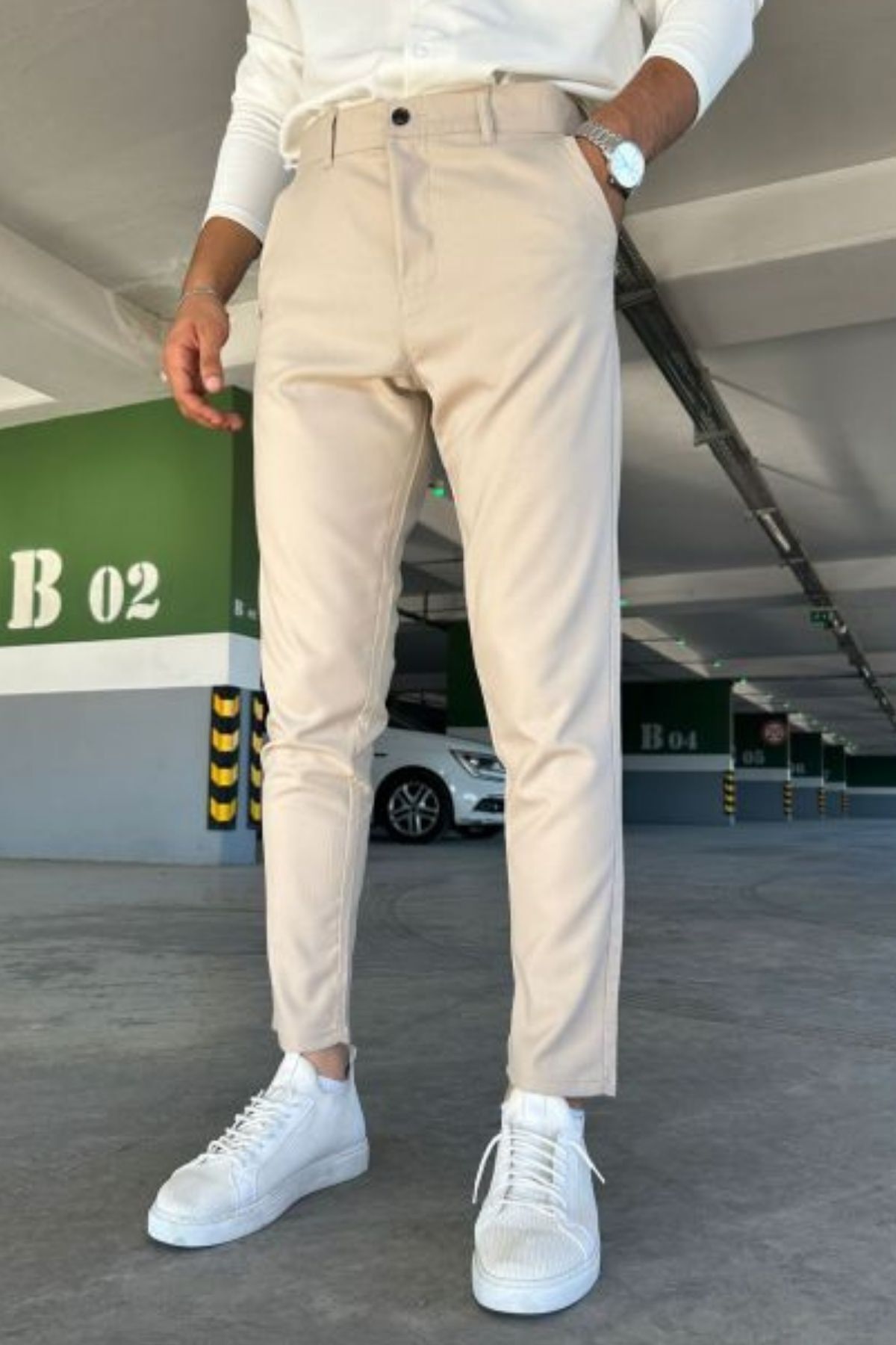 شلوار پارچه ای شیک و راحت مردانه کرم رنگ Lycra Cut ایتالیایی مناسب برای همه مواقع