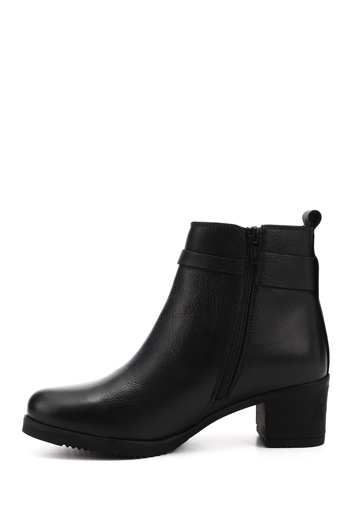 چکمه های چرم اصل زنانه مشکی زیپ دار پاشنه ضخیم