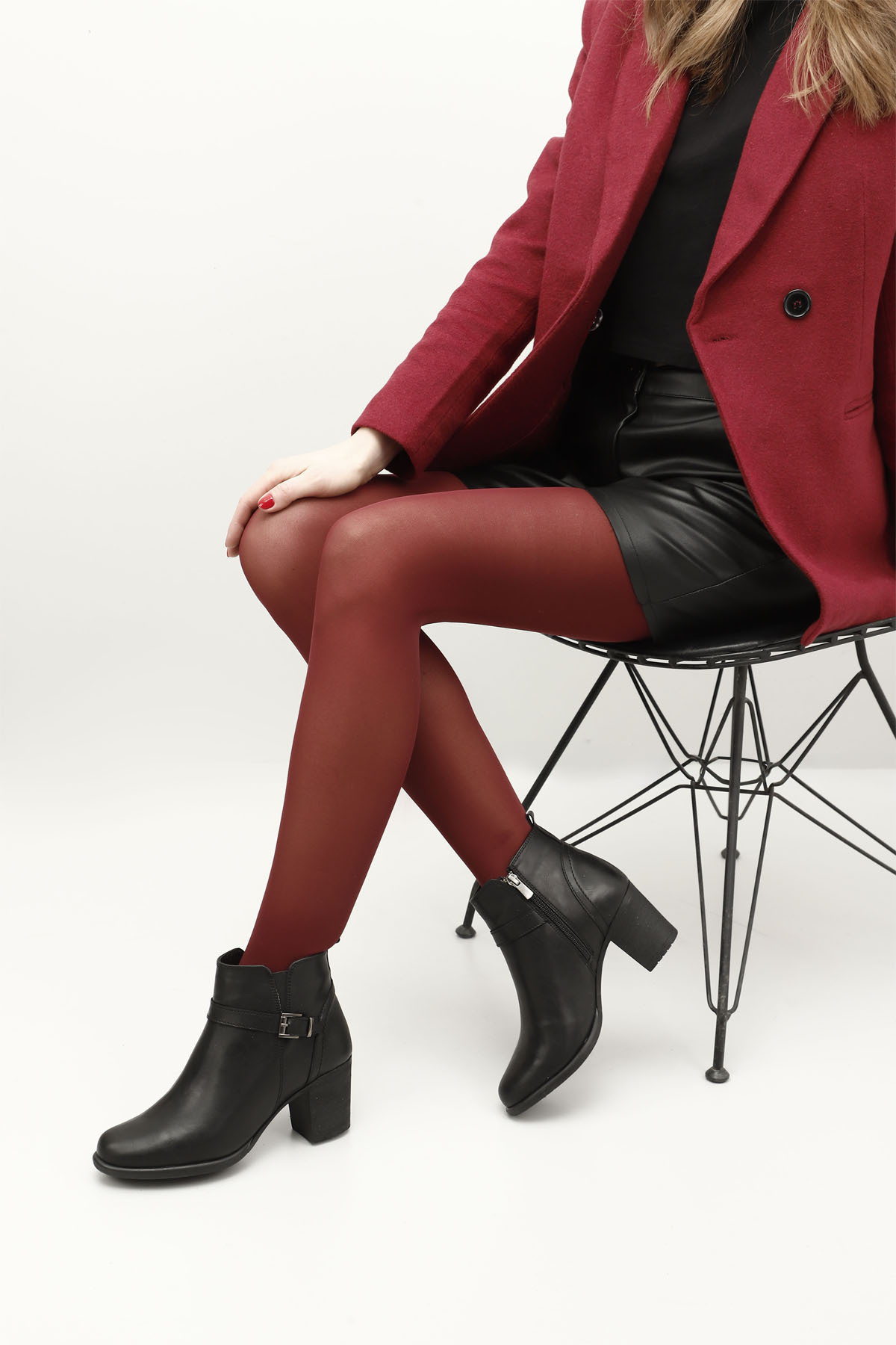 چکمه های پاشنه ضخیم مشکی زیپ دار زنانه/دخترانه