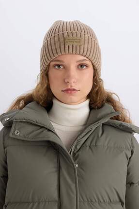 Kadın Suni Deri Etiketli Fitil Örgülü Bere A6334AX24WN Image 0