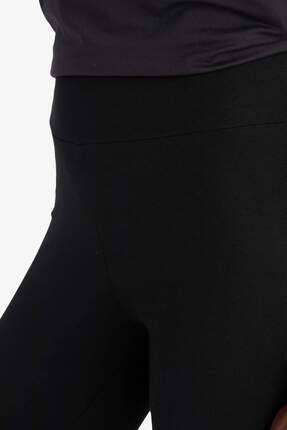 Siyah Yüksek Bel Beli Saran Pamuklu Basic Düz Sporcu Tayt Z6327AZ24AU Image 5