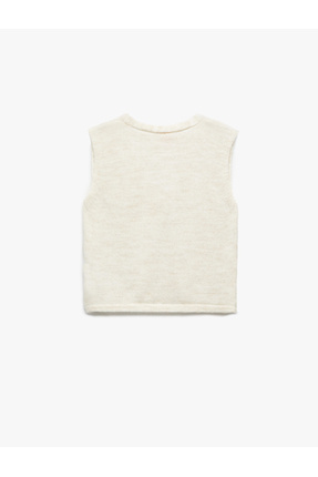 Çiçek Aplikeli Düğmeli V Yaka Triko Süveter Image 1