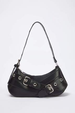 Siyah Kuşgözü Kemer Toka Detaylı Orta Boy Kadın Baget Omuz Çanta TAKSS25OC00069 Image 1