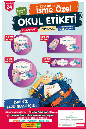 Okul Etiketi Kalem Defter Etiketi Özel İsim Yazılabilen Etiket Seti - İsim Etiketi-T581-OE24 Image 0