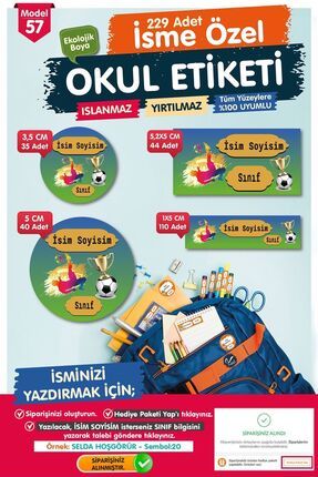 Okul Etiketi Kalem Defter Etiketi Özel Isim Yazılabilen Etiket Seti - Isim Etiketi Image 0