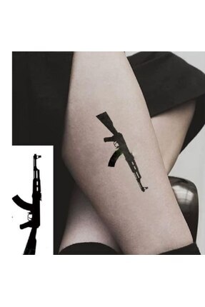 1 Aylık Gerçekci AK-47 Kalaşnikof keleş geçici dövme Image 0