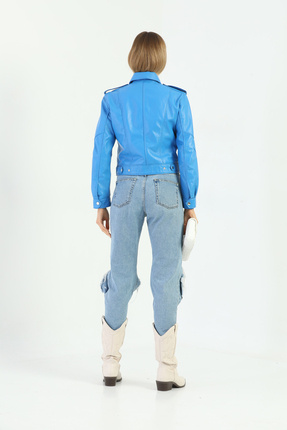 KADIN CROP DERİ CEKET Image 7