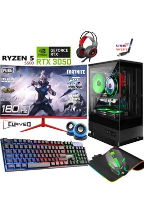 Tc65 Ryzen 5 5500 32gb Ram 512gb Nvme M2 Ssd Rtx3050 Gddr6 24’’ 180hz Oyuncu Masaüstü Bilgisayar Image 0