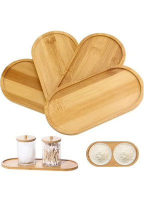 1 Adet Bambu Oval Sunum Ve Servis Tepsisi Yağdanlık Altlığı, Mutfak Ve Banyo | 23 x 12 cm Bej Image 0
