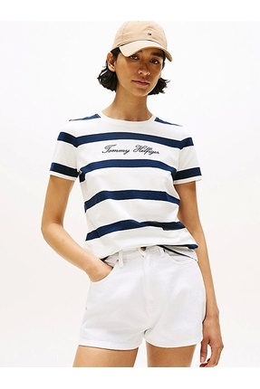 Kadın Yazı Baskılı Normal Kesim Bisiklet Yaka Mavi T-shirt WW0WW457460Y5 Image 2