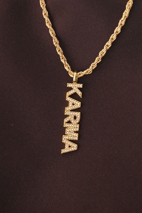 Altın Renk Zirkon Taşlı Karma Yazılı Kolye Image 0