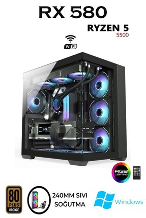 REBİRTH X50 Ryzen 5 5500 32GB 1TB M.2 SSD RX580 8GB Sıvı Soğutmalı Masaüstü Oyuncu Bilgisayarı Image 0