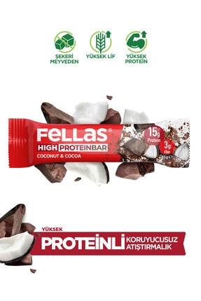 Yüksek Protein Bar - Hindistan Cevizli ve Kakaolu 45 gr x 12 Adet Image 0