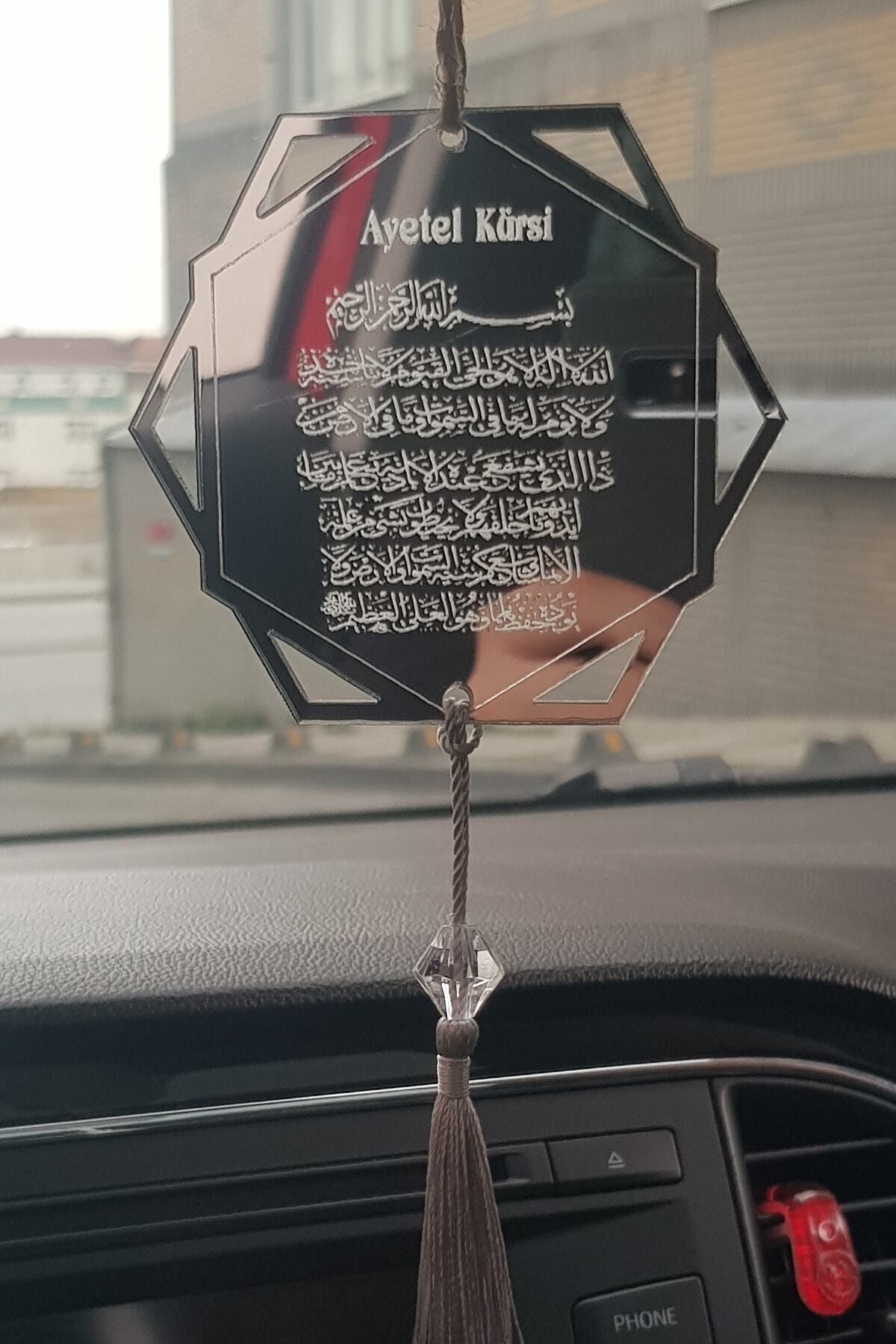 Aker Hediyelik Pleksi Araba Süsü Altıgen Ayet-el Kürsi Dikiz Aynası Süsü