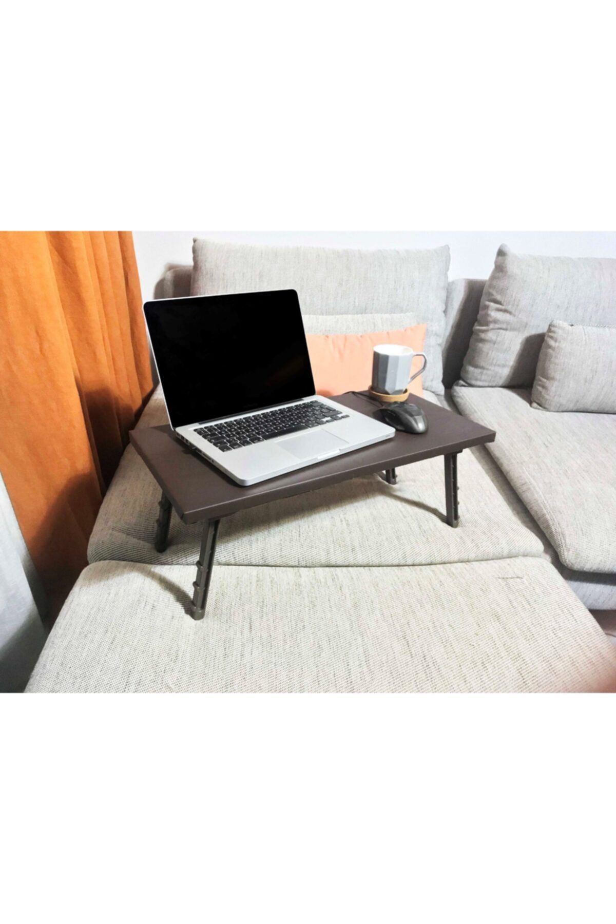 CMKStore Deri Kaplamalı Katlanır Laptop Sehpası 60x30 cm Çalışma Yatak Kahvaltı Masası