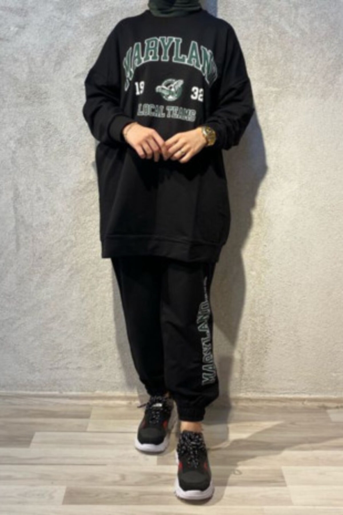 Basicpark Maryland Pamuklu Oversize Siyah Alt Üst Takım