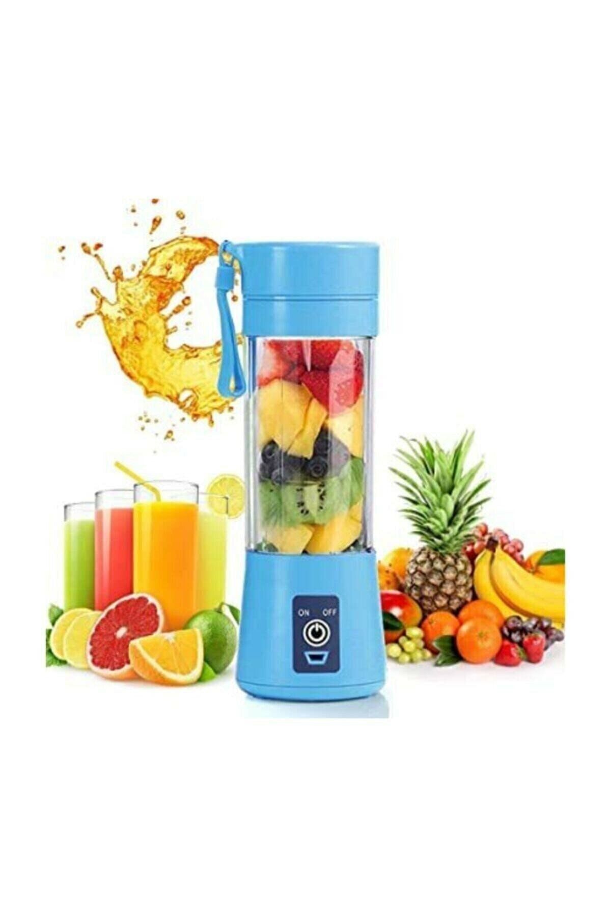 DAPYY STORE Portatif Taşınabilir El Blender 380 ml Usb Şarjlı Blender 4 Bıçaklı Bebek Maması Hazırlama Mavi