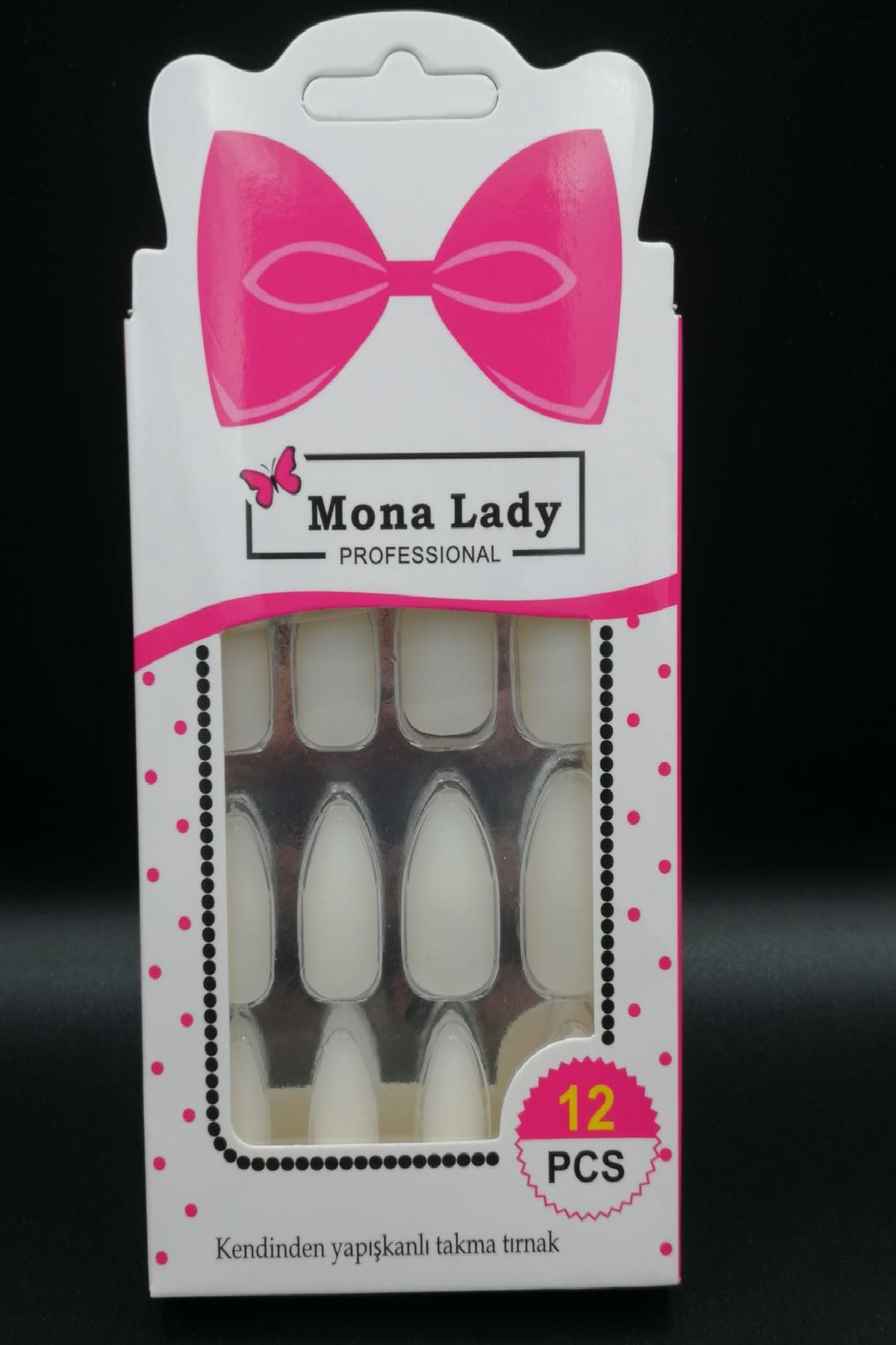 Mona Lady 12'li Kendinden Yapışkanlı Mat Beyaz Takma Tırnak Protez Tırnak-kısa-301-2