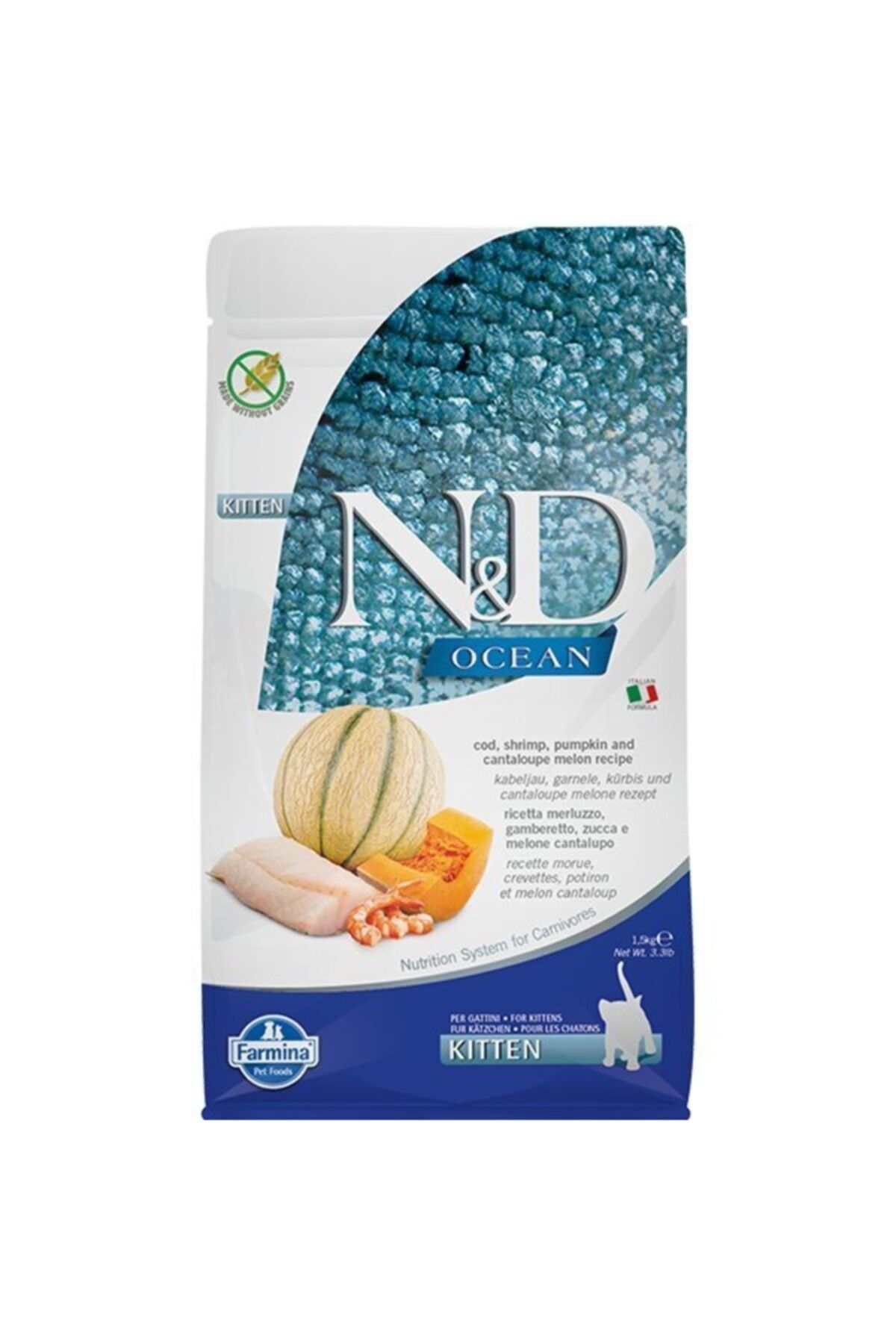 N&D Ocean Morina Balık Karides Balkabağı Ve Kavunlu Yavru Kedi Maması 1,5 Kg